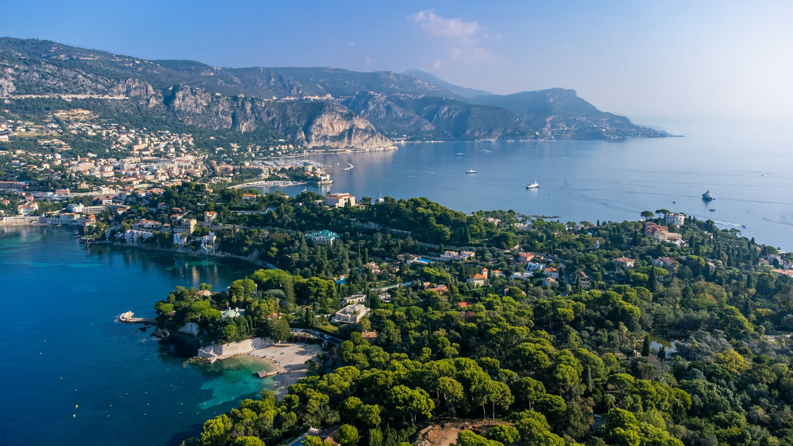 The Cap Ferrat peninsula and the Riviera coastline, seen from above